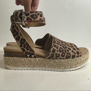 SODA Leopard Print Espadrille Ankle Wrap Platform Sandals Size 8